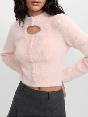 Pomelo Pale Pink Cropped Keyhole Pearl-Button Sweater